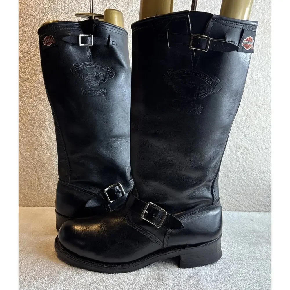 Harley-Davidson Black Leather Steel Toe Motorcycle Boots Men Size 9.5